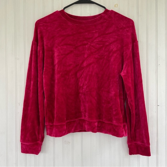 For Days Women's Cranberry Red Fuscia Velvet Velour Crewneck Sweatshirt Size XS - Picture 1 of 6